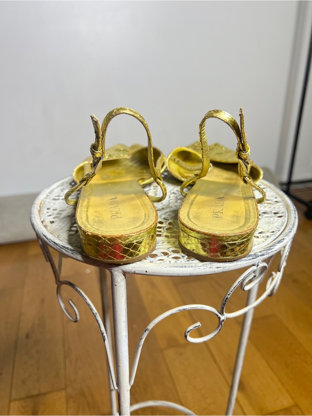 Prada Gold Metallic Snakeskin Slingback Sandals - Picture 4 of 8